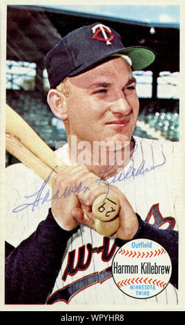 Handsignierte 1960 der era Baseball card der Hall of Fame Spieler Harmon Killebrew mit der Minnesota Twins. Stockfoto