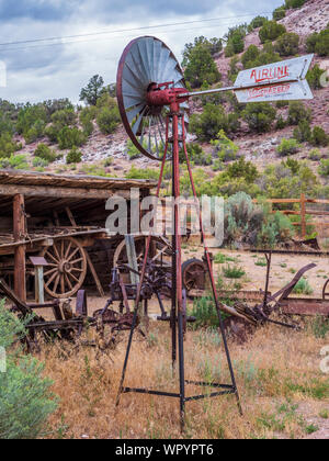 Airline Wincharger Windmühle, Jarvie historisches Anwesen, Braun Park, Utah. Stockfoto