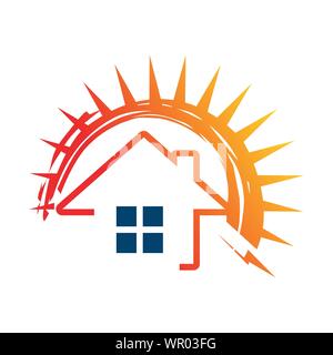 Solar Panels logo Haus und Sonne Vorlage für Energie sparen Green Power und natürlichen Strom Stock Vektor