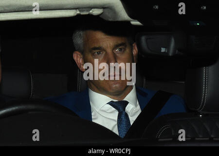 Brexit Staatssekretär Stephen Barclay verlässt die Houses of Parliament in London, nach einem Commons Abstimmung, wo Premierminister Boris Johnson in seinem zweiten Angebot zu gewinnen sichern Neuwahlen zu Sichern ist fehlgeschlagen. PA-Foto. Bild Datum: Dienstag, September 10, 2019. Siehe PA Geschichte Politik Brexit. Photo Credit: Kirsty O'Connor/PA-Kabel Stockfoto