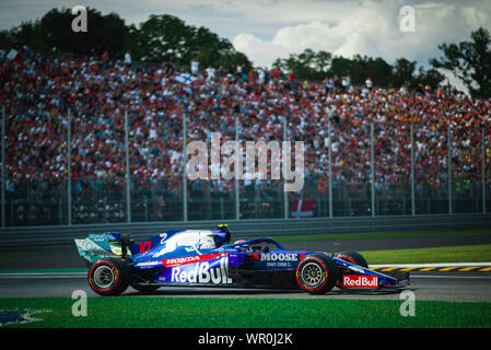 Monza, Italien. 07 Sep, 2019. Die französischen Scuderia Toro Rosso Fahrer Pierre Gasly konkurriert im Qualifying der F1 Grand Prix von Italien auf dem Autodromo Nazionale di Monza. Credit: SOPA Images Limited/Alamy leben Nachrichten Stockfoto