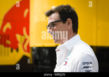 Monza, Italien. 07 Sep, 2019. Toto Wolff, MERCEDES AMG PETRONAS-F1-Team Teamchef im dritten Training der F1 Grand Prix von Italien auf dem Autodromo Nazionale di Monza. Credit: SOPA Images Limited/Alamy leben Nachrichten Stockfoto