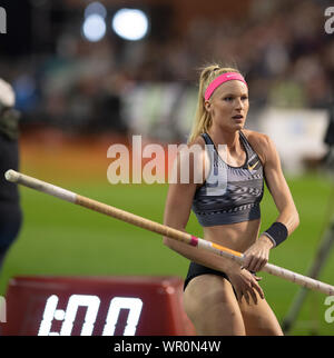 Brüssel, Belgien. 06 Sep, 2019. Sandi Morris (USA), die in Aktion während der iaaf Diamond League im König-Baudouin-Stadion in Brüssel. Credit: SOPA Images Limited/Alamy leben Nachrichten Stockfoto