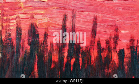 Pinselstriche mit Ölfarben. Künstlerische abstrakt. Designelemente. Die Farben Rot und Schwarz. Stockfoto
