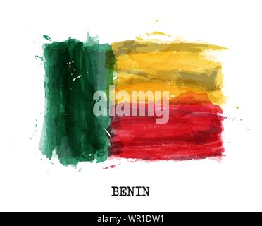 Realistische Aquarellmalerei Flagge Benin. Vektor. Stock Vektor