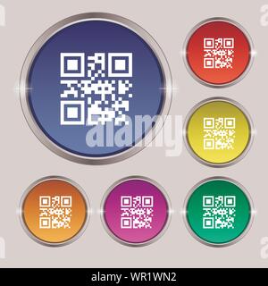 Qr-Code Symbol unterzeichnen. Runde Symbol auf hellen farbigen Buttons. Vektor Stock Vektor