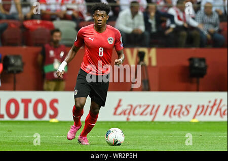 Warschau, Polen. 09 Sep, 2019. David Alaba aus Österreich in Aktion während der Euro 2020 Qualifiers (Gruppe G) Übereinstimmung zwischen Polen und Österreich (Endstand; Polen 0:0 Österreich) Credit: SOPA Images Limited/Alamy Live Nachrichten gesehen Stockfoto