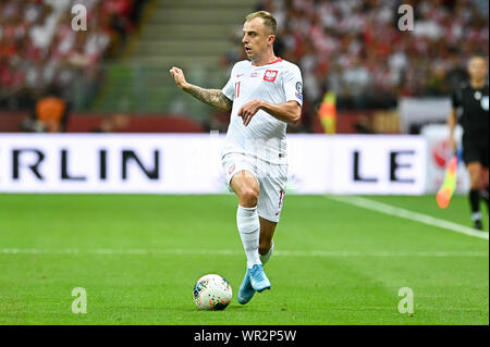 Warschau, Polen. 09 Sep, 2019. Kamil Grosicki aus Polen in Aktion während der Euro 2020 Qualifiers (Gruppe G) Übereinstimmung zwischen Polen und Österreich (Endstand; Polen 0:0 Österreich) Credit: SOPA Images Limited/Alamy Live Nachrichten gesehen Stockfoto