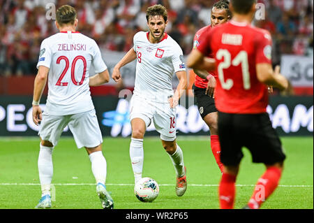 Warschau, Polen. 09 Sep, 2019. Bartosz Bereszynski aus Polen in Aktion während der Euro 2020 Qualifiers (Gruppe G) Übereinstimmung zwischen Polen und Österreich (Endstand; Polen 0:0 Österreich) Credit: SOPA Images Limited/Alamy Live Nachrichten gesehen Stockfoto