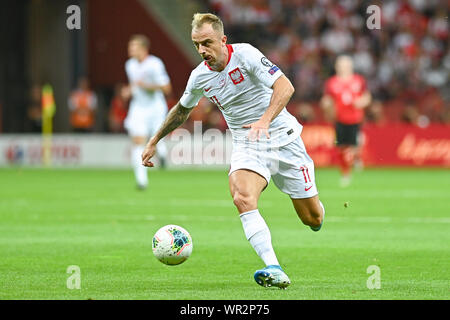 Warschau, Polen. 09 Sep, 2019. Kamil Grosicki aus Polen in Aktion während der Euro 2020 Qualifiers (Gruppe G) Übereinstimmung zwischen Polen und Österreich (Endstand; Polen 0:0 Österreich) Credit: SOPA Images Limited/Alamy Live Nachrichten gesehen Stockfoto