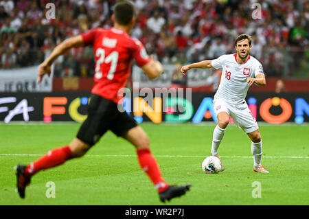 Warschau, Polen. 09 Sep, 2019. Bartosz Bereszynski aus Polen in Aktion während der Euro 2020 Qualifiers (Gruppe G) Übereinstimmung zwischen Polen und Österreich (Endstand; Polen 0:0 Österreich) Credit: SOPA Images Limited/Alamy Live Nachrichten gesehen Stockfoto