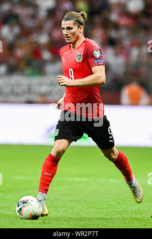 Warschau, Polen. 09 Sep, 2019. Marcel Sabitzer aus Österreich in Aktion während der Euro 2020 Qualifiers (Gruppe G) Übereinstimmung zwischen Polen und Österreich (Endstand; Polen 0:0 Österreich) Credit: SOPA Images Limited/Alamy Live Nachrichten gesehen Stockfoto