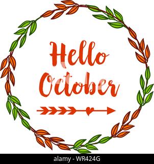 Hallo Oktober text Banner, mit Vintage Floral frame. Vektor Stock Vektor