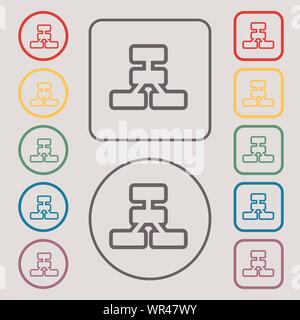 Symbol "Netzwerk" unterzeichnen. Symbol auf der Runde und quadratische Tasten mit Rahmen. Vektor Stock Vektor