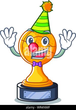 Clown basketball Trophy über holztisch Charakter Stock Vektor