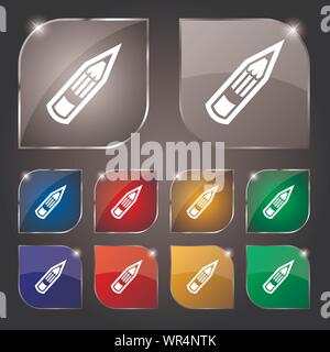 Stift-symbol unterzeichnen. Set aus 10 farbigen Buttons mit Blendschutz. Vektor Stock Vektor