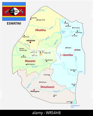 Königreich Eswatini administrative und politische Karte Stock Vektor