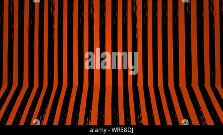 Halloween stripe Zimmer pinselstrich schwarze Streifen auf Orange Wand Hintergrund isoliert. Einfache Schatten Platz für Ferien. Stock Vektor