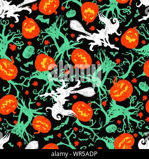 Vector schwarz bunte Hand gezeichnet halloween Muster wiederholen. Geeignet für textile, Geschenkpapier und Tapeten. Stock Vektor