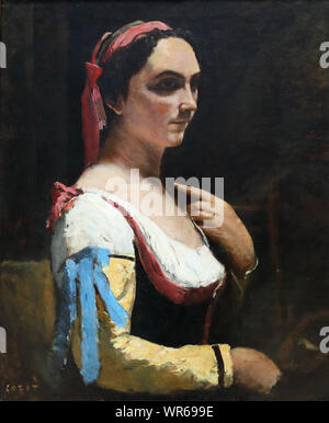 Die italienische Frau, oder eine Frau mit einer gelber Hülse durch französische Maler Camille Corot an der National Gallery, London, UK Stockfoto