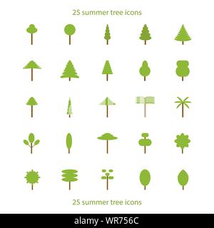 Satz mit 25 grünen Bäumen Vector Icons Stock Vektor