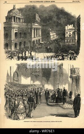 Queen Victoria in Liverpool Rathaus. Anreise & Adresse 1851 Antike ILN Seite Stockfoto