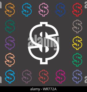Dollar Symbol unterzeichnen. Vielen bunten Symbole für Ihr Design. Vektor Stock Vektor