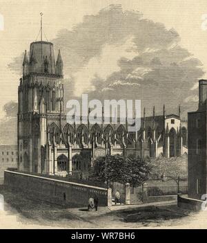 Die Kirche von St. Mary Redcliffe, Bristol. Kirchen 1860 Antike ILN volle Seite Stockfoto