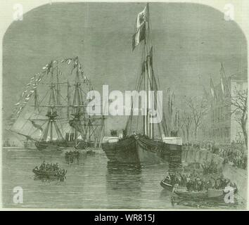 Prinz & Prinzessin Friedrich Wilhelm Landung in Antwerpen. Belgien 1858 ILN drucken Stockfoto