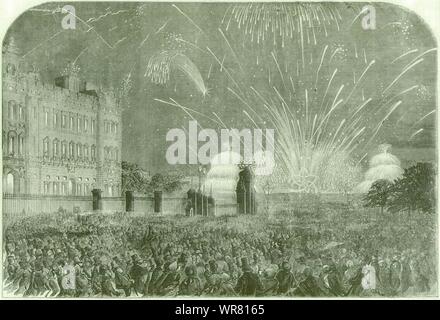 Krim Krieg Frieden Gedenken. Feuerwerk aus der Mall. St. James's Park 1856 Stockfoto