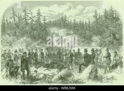 Prinz von Wales (König Edward VII.) in Schweden: Elche schießen Wald von Högtorp 1864 Stockfoto