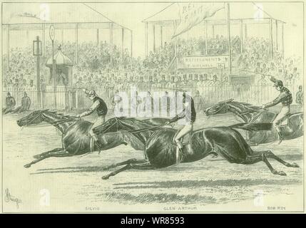 Epsom Derby beenden. Silvio Fred Archer Mathew Dawson 6 Viscount Falmouth 1877 Stockfoto
