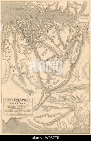 Sewastopol und Balaklawa. Position der Alliierten Streitkräfte. Krimkrieg 1854 Karte Stockfoto