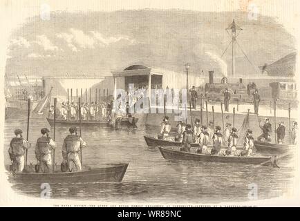 Die Naval Review - Queen Victoria & königlichen Familie in Portsmouth 1856 einschiffen Stockfoto