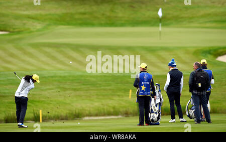 Das Team Europa Celine Boutier am 16. Während der Vorschau Tag zwei des Solheim Cup 2019 in Gleneagles Golf Club, Auchterarder. Stockfoto