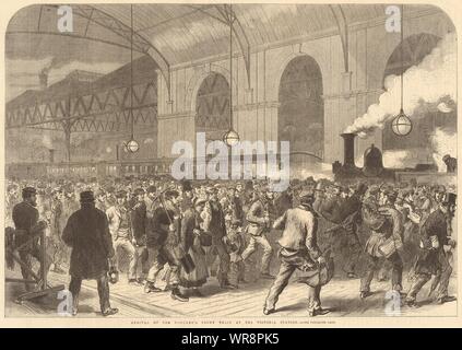 Ankunft der Arbeiter Penny am Bahnhof Victoria Station. London. Bahn 1865 Stockfoto