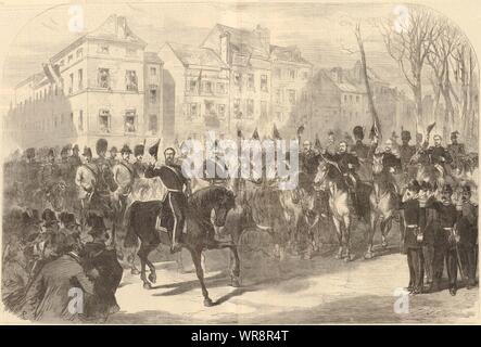 Eintrag von König Leopold in Brüssel: Empfang auf dem Gipfel von Laeken auf Tor. Belgien 1865 Stockfoto