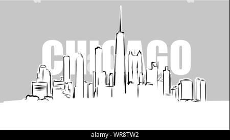 Chicago Panorama Skylinie. Blick vom Michigan See, Hand gezeichnet Vector Illustration Stock Vektor