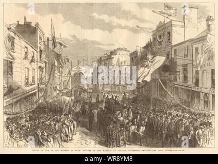 Der Marquis von Bute kommt. Prozession durch Cardiff High Street 1868 Stockfoto