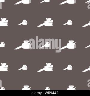 Feder und Tinte Symbol Zeichen. Nahtlose Muster auf einem grauen Hintergrund. Vektor Stock Vektor
