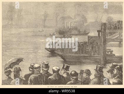 Die Oxford and Cambridge Boat Race: Das starten. London. Rudern 1872 ILN volle Seite Stockfoto