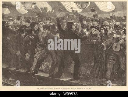 Oxford and Cambridge Boat Race: ein Londoner Bahnhof am Renntag 1872 Stockfoto