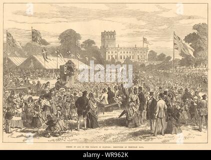Marquis von Stafford kommt Alt Trentham Halle Festlichkeiten Staffordshire 1872 Stockfoto
