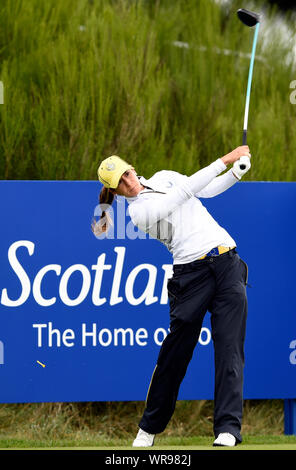 Das Team Europa Azahara Munoz Stücke weg die 2. Während der Vorschau Tag zwei des Solheim Cup 2019 in Gleneagles Golf Club, Auchterarder. Stockfoto