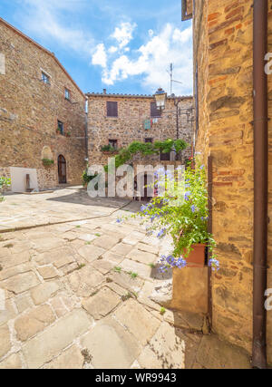 Montemerano (Italien) - Die ehrfürchtigen historischen Zentrum des Mittelalters und der Renaissance, Stone Town in der Region Toskana, auf dem Hügel, in der Provinz von Grosseto. Stockfoto