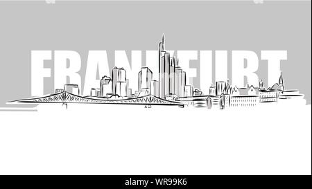 Frankfurt am Main Skyline Panorama Skizze. Hand gezeichnet Vector Illustration. Stock Vektor