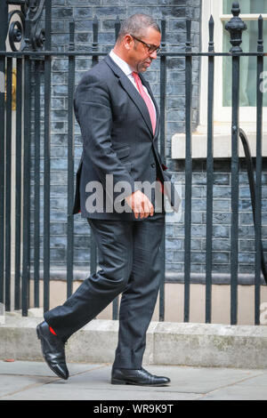 Westminster, London, Großbritannien. 10. Sep 2019. James geschickt, Vorsitzender der Konservativen Partei. Minister Verlassen der Kabinettssitzung in der Downing Street. Credit: Imageplotter/Alamy leben Nachrichten Stockfoto