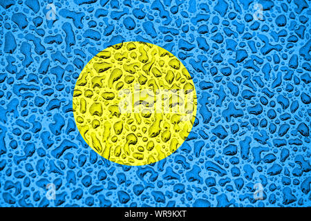 Palau Nationalflagge aus Wassertropfen. Hintergrund Prognose Jahreszeit Konzept. Stockfoto