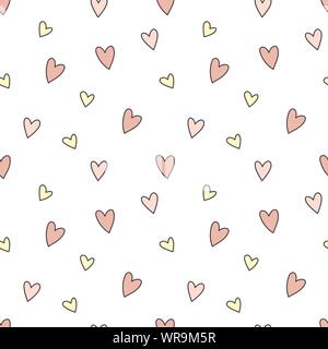 Nahtlose Muster von Hand gezeichnete Herzen in Rosa und Gelb. Vektor Hintergrundbild für Urlaub, Baby, Geburtstag, Drucken, zum Valentinstag, Texturen Stock Vektor