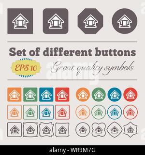 Haus-Symbol Zeichen. Große Reihe von bunten, vielfältigen und qualitativ hochwertigen Tasten. Vektor Stock Vektor